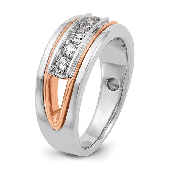 IB Goodman 14k Rose and White Gold Mens Polished Channel-set 5-Stone 1/2 Carat AA Diamond Ring