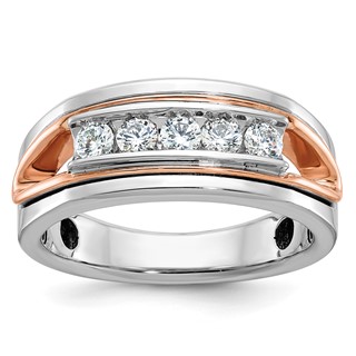 IB Goodman 14k Rose and White Gold Mens Polished Channel-set 5-Stone 1/2 Carat AA Diamond Ring