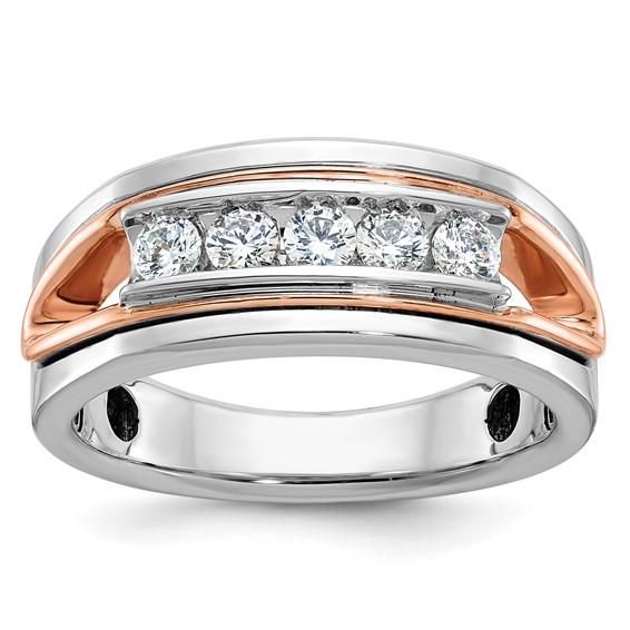 IB Goodman 14k Rose and White Gold Mens Polished Channel-set 5-Stone 1/2 Carat AA Diamond Ring