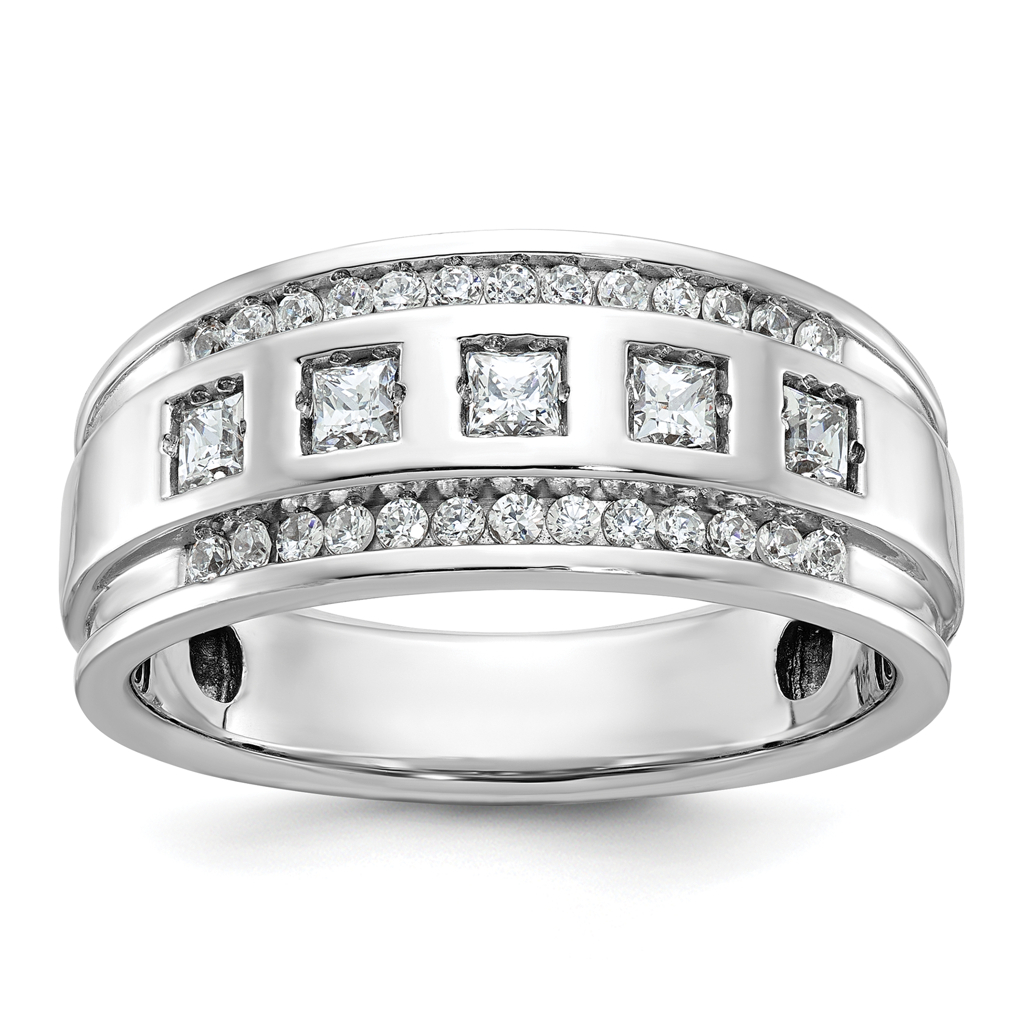 IBGoodman 14k White Gold Men's Polished and Grooved Square 1 1/4 Carat AA Quality Diamond 5-Stone Ring (B64084-4WAA)