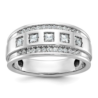 14kw IBGoodman Men's Polish/Grooved Square Diamond 5-Stone Ring