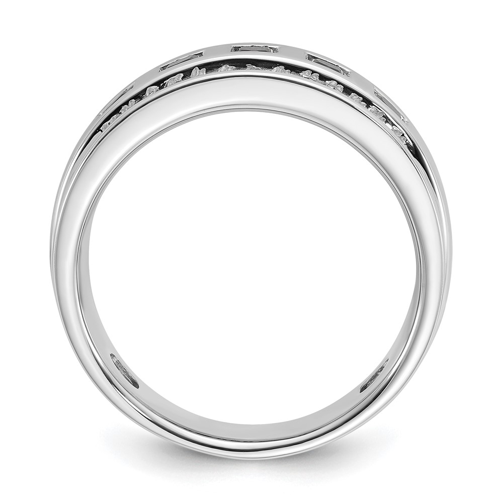 IBGoodman 14k White Gold Men's Polished and Grooved Square Black and White 1 1/5 Carat AA Quality Diamond 5-Stone Ring (B64084A-4WAA)