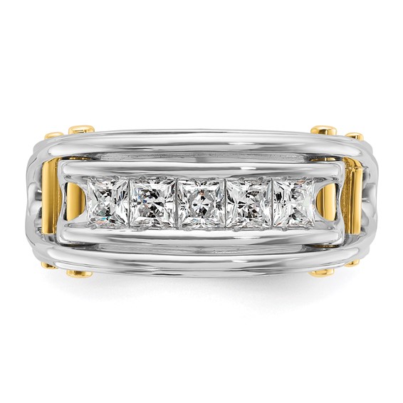 IBGoodman 14k Two-tone 1 carat Lab Grown Diamond VS/SI+ G+ Five Stone Complete Polished and Cut Out Men's Ring