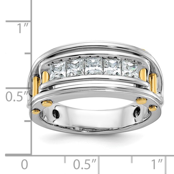 IB Goodman 14k Two-tone Mens Polished Channel-set 5-Stone 1 Carat AA Square Diamond Ring