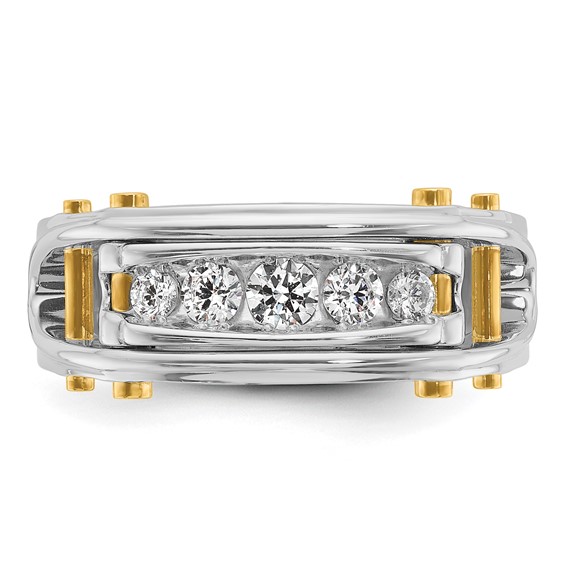 IBGoodman 14k Two-tone Men's Polished Grooved and Cut-Out 5-Stone 1/2 Carat A Quality Diamond Ring