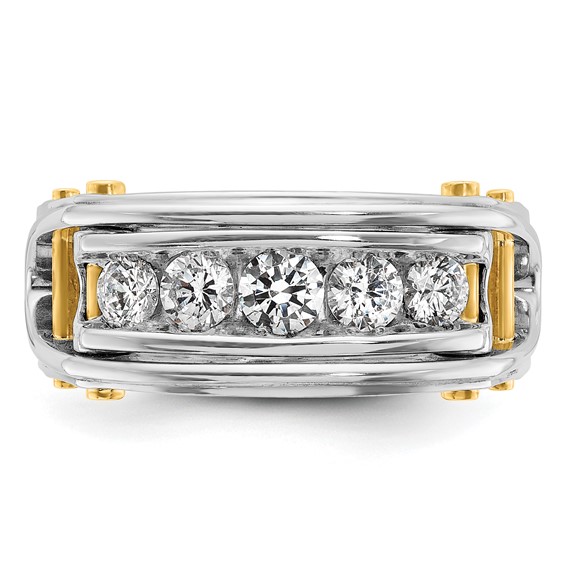 IB Goodman 14k Two-tone Mens Polished Grooved Channel-set 5-Stone 1 Carat AA Diamond Ring