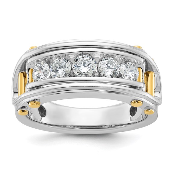 IB Goodman 14k Two-tone Mens Polished Grooved Channel-set 5-Stone 1 Carat AA Diamond Ring