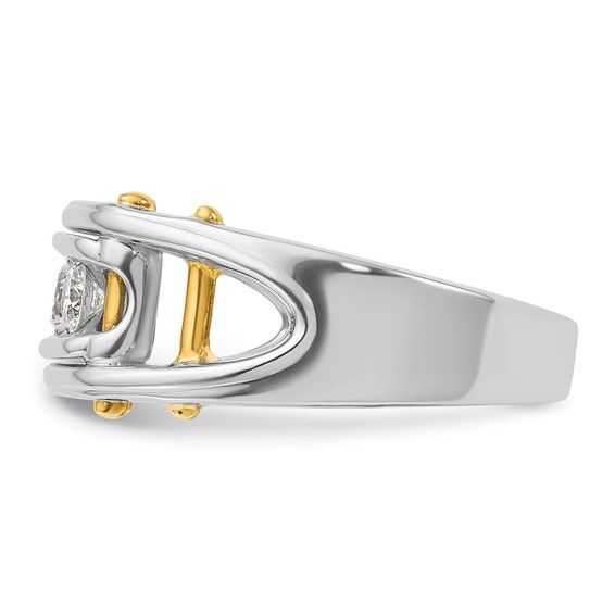 IB Goodman 14k Two-tone Mens Polished Grooved Channel-set 3-Stone 1/2 Carat AA Diamond Ring