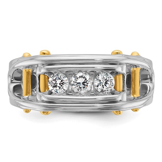 IB Goodman 14k Two-tone Mens Polished Grooved Channel-set 3-Stone 1/2 Carat AA Diamond Ring