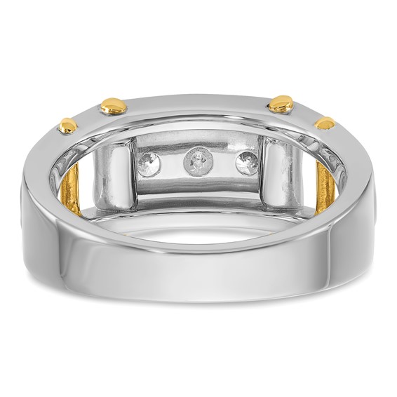 IB Goodman 14k Two-tone Mens Polished Grooved Channel-set 3-Stone 1/2 Carat AA Diamond Ring