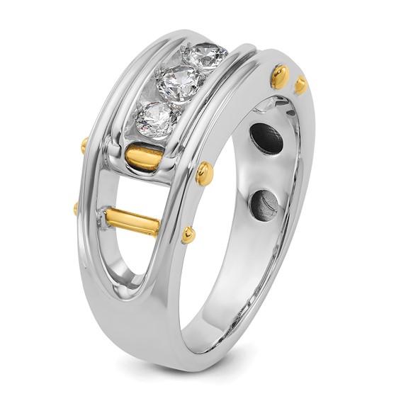 IB Goodman 14k Two-tone Mens Polished Grooved Channel-set 3-Stone 1/2 Carat AA Diamond Ring