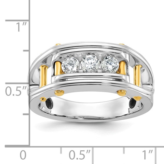 IB Goodman 14k Two-tone Mens Polished Grooved Channel-set 3-Stone 1/2 Carat AA Diamond Ring