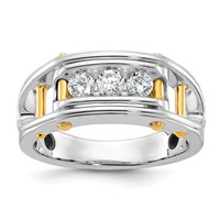 IBGoodman 14K Two-tone 0.50 Carat Lab Grown Diamond VS SI+ G+ Three Stone Complete Polished and Cut Out Men's Ring view 1