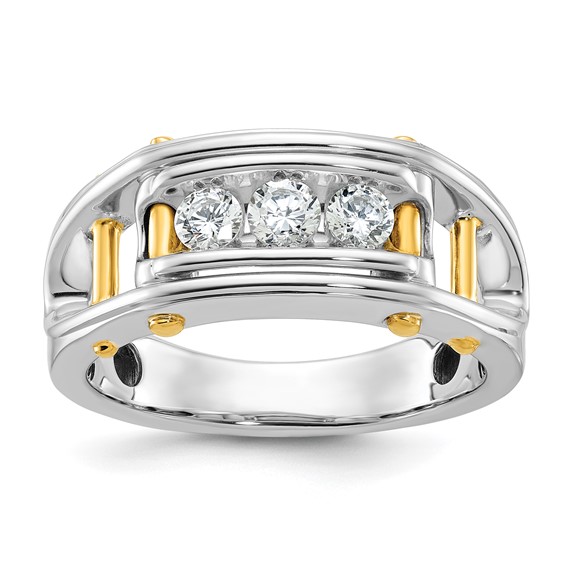 IB Goodman 14k Two-tone Mens Polished Grooved Channel-set 3-Stone 1/2 Carat AA Diamond Ring