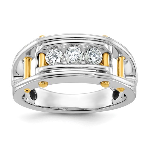 IBGoodman 14K Two-tone 0.50 Carat Lab Grown Diamond VS SI+ G+ Three Stone Complete Polished and Cut Out Men's Ring
