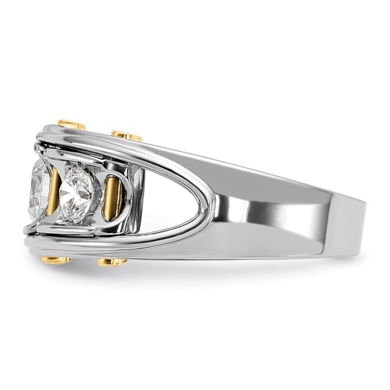 True Origin 14k Two-tone Men's Polished 3-Stone 1 Carat Lab Grown Diamond Ring