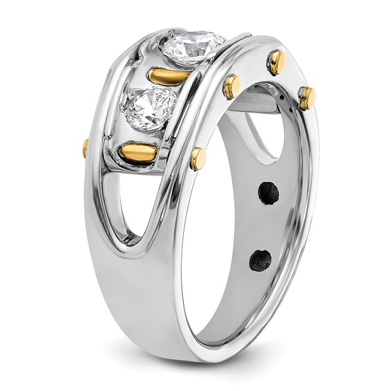 True Origin 14k Two-tone Men's Polished 3-Stone 1 Carat Lab Grown Diamond Ring