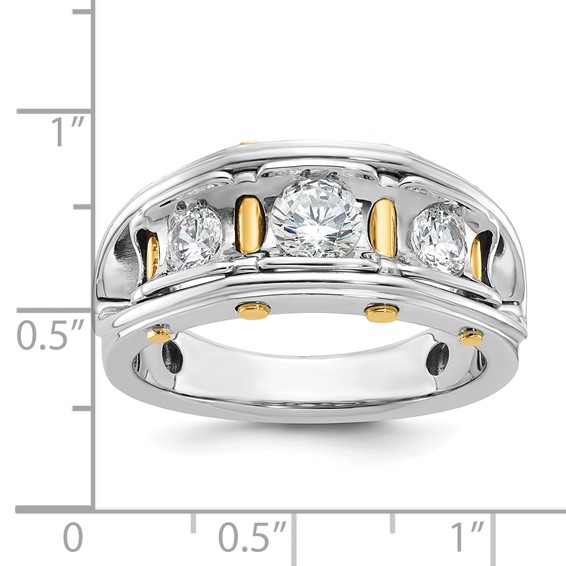 True Origin 14k Two-tone Men's Polished 3-Stone 1 Carat Lab Grown Diamond Ring