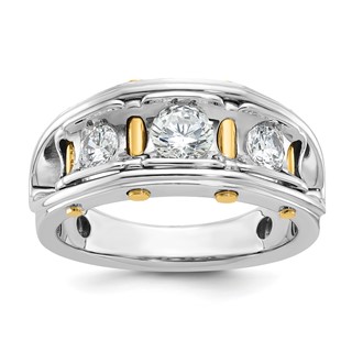 True Origin 14k Two-tone Men's Polished 3-Stone 1 Carat Lab Grown Diamond Ring