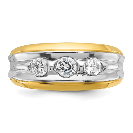IBGoodman 14k Two-tone 3/4 carat Lab Grown Diamond VS/SI+ G+ Three Stone Complete Men's Ring