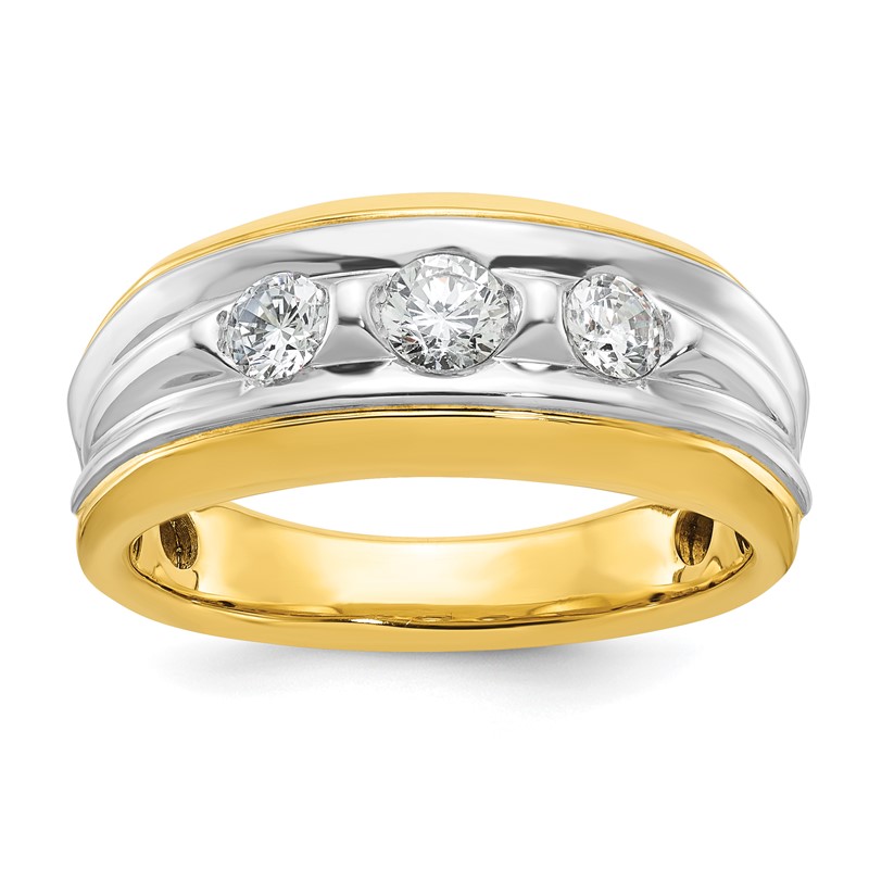 IBGoodman 14k Two-tone 3/4 carat Lab Grown Diamond VS/SI+ G+ Three Stone Complete Men's Ring