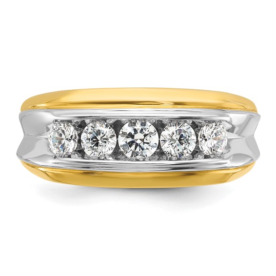 IBGoodman 14k Two-tone Men's Polished and Grooved 5-Stone 1 Carat AA Quality Diamond Ring