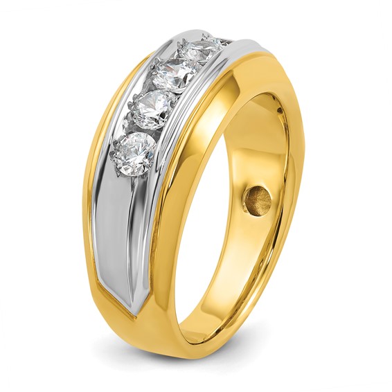 IBGoodman 14k Two-tone Men's Polished and Grooved 5-Stone 1 Carat AA Quality Diamond Ring