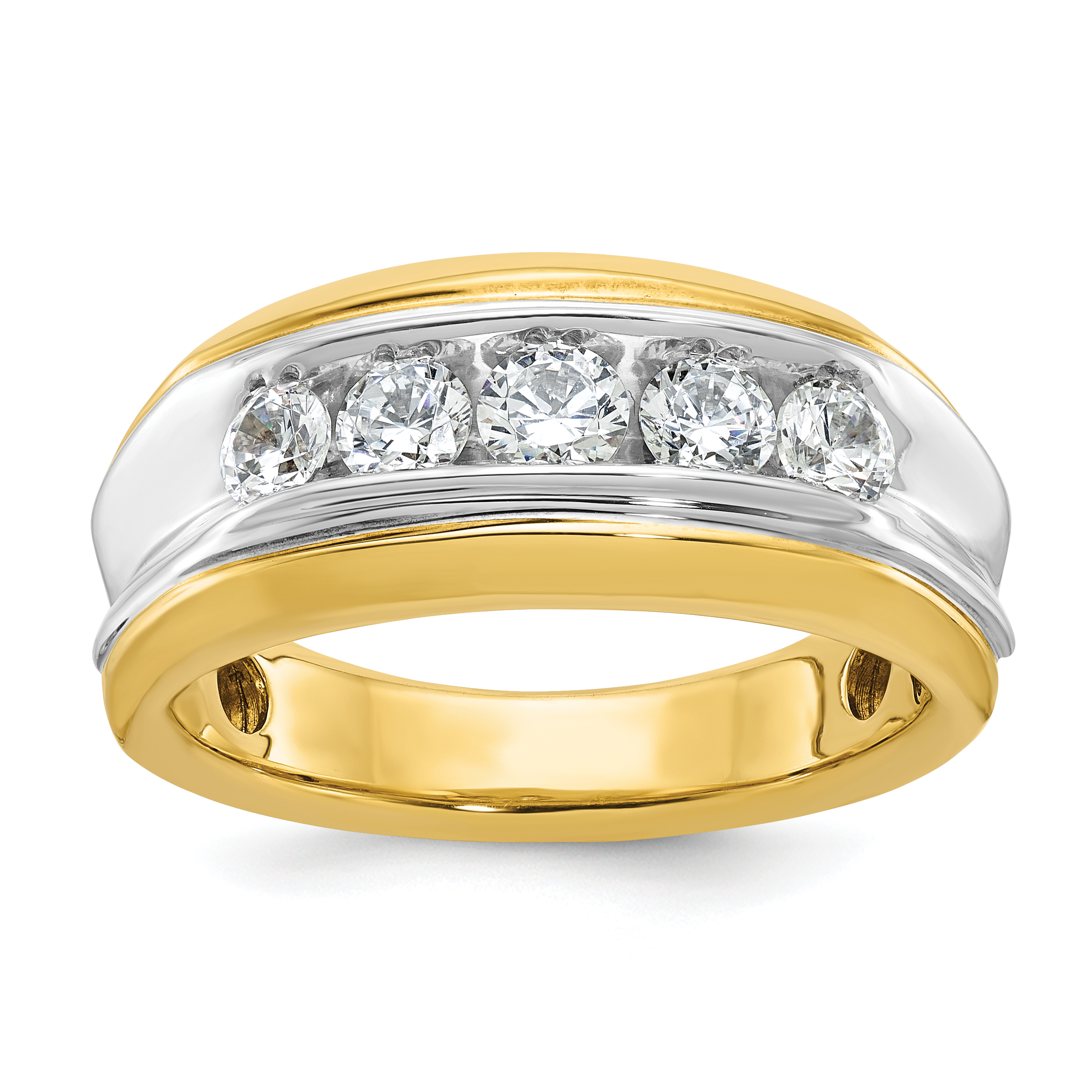 IBGoodman 14k Two-tone Men's Polished and Grooved 5-Stone 1 Carat AA Quality Diamond Ring (B64094-4YWAA)