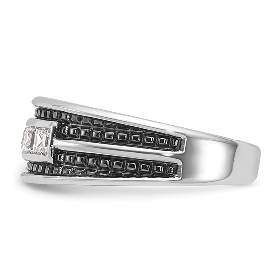 IBGoodman 14k White Gold with Black Rhodium Men's Polished and Textured Square 5-Stone 3/4 Carat AA Quality Diamond Ring