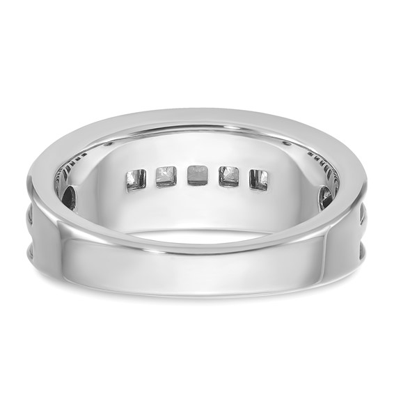 IBGoodman 14k White Gold with Black Rhodium Men's Polished and Textured Square 5-Stone 3/4 Carat AA Quality Diamond Ring