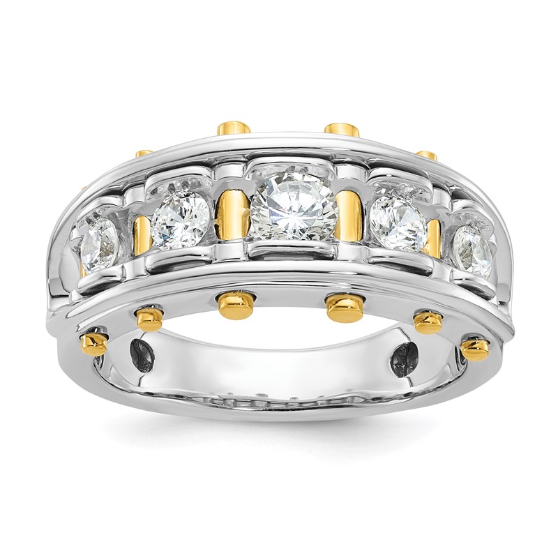 IBGoodman 14k Two-tone 1 carat Lab Grown Diamond VS/SI+ G+ Five Stone Complete Polished and Cut Out Men's Ring