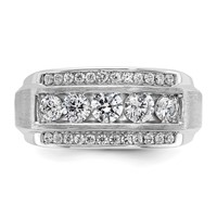 IBGoodman 14K White Gold 1.88 Carat Lab Grown Diamond VS SI+ G+ Complete Polished and Satin Three Row Men's Ring view 4