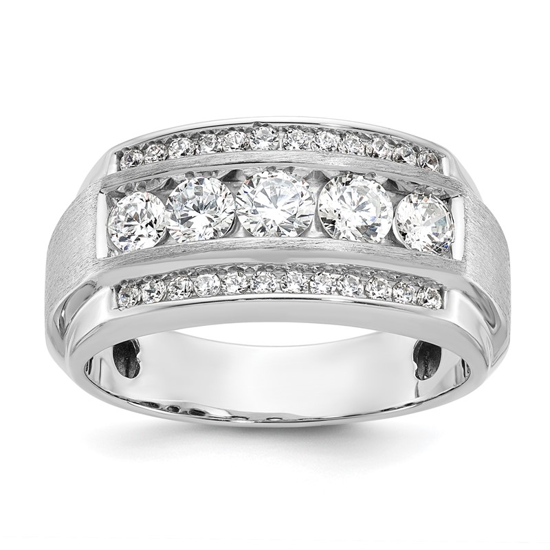 IBGoodman 10k White Gold 1 7/8 carat Lab Grown Diamond VS/SI+ G+ Complete Polished and Satin Three Row Men's Ring