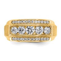 IBGoodman 14K Yellow Gold 1.88 Carat Lab Grown Diamond VS SI+ G+ Complete Polished and Satin Three Row Men's Ring view 4