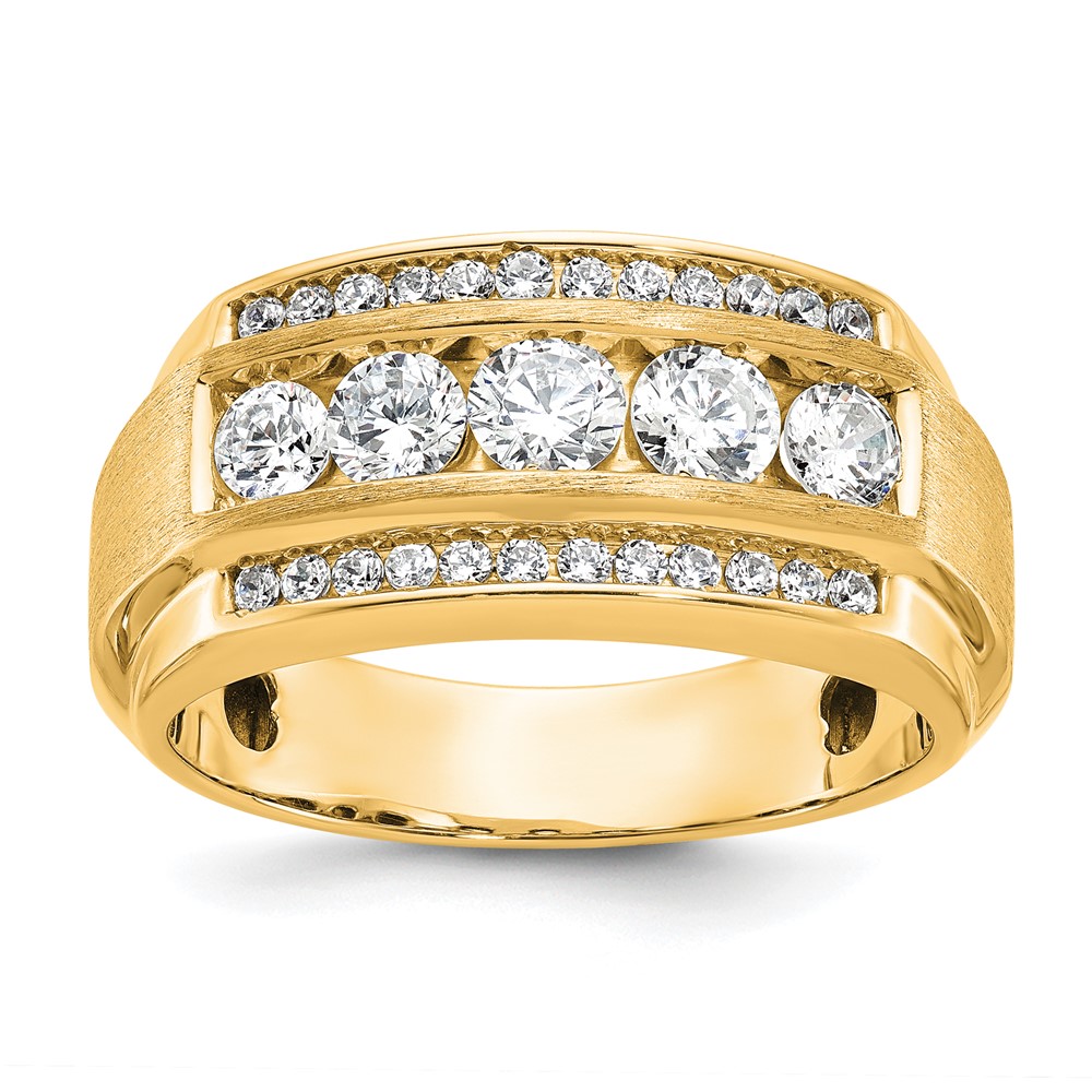 IBGoodman 14K Yellow Gold 1.88 Carat Lab Grown Diamond VS SI+ G+ Complete Polished and Satin Three Row Men's Ring