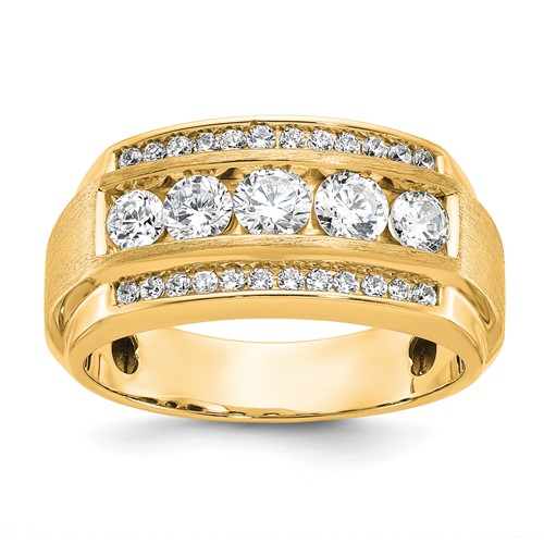 IBGoodman 14K Yellow Gold 1.88 Carat Lab Grown Diamond VS SI+ G+ Complete Polished and Satin Three Row Men's Ring