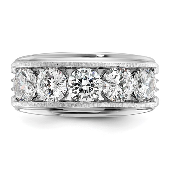 True Origin IBGoodman 14k White Gold 3 1/2 carat Lab Grown Diamond VS+ F+ Five Stone Complete Polished Brushed and Grooved Men's Ring