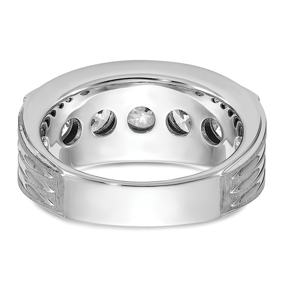 True Origin IBGoodman 14k White Gold 3 1/2 carat Lab Grown Diamond VS+ F+ Five Stone Complete Polished Brushed and Grooved Men's Ring