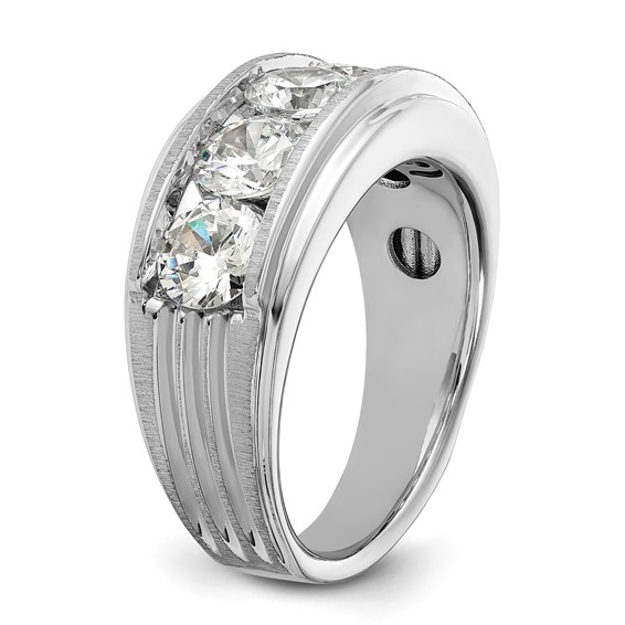 True Origin IBGoodman 14k White Gold 3 1/2 carat Lab Grown Diamond VS+ F+ Five Stone Complete Polished Brushed and Grooved Men's Ring