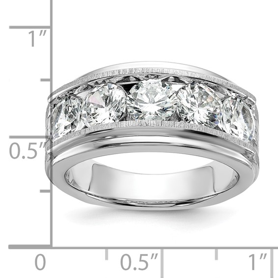 True Origin IBGoodman 14k White Gold 3 1/2 carat Lab Grown Diamond VS+ F+ Five Stone Complete Polished Brushed and Grooved Men's Ring