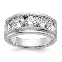 True Origin IBGoodman 14K White Gold 3.50 Carat Lab Grown Diamond VS+ F+ Five Stone Complete Polished Brushed and Grooved Men's Ring view 1