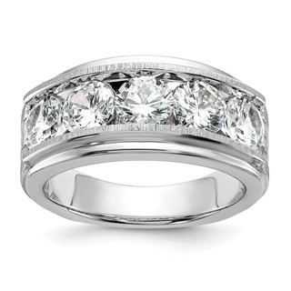 True Origin IBGoodman 14k White Gold 3 1/2 carat Lab Grown Diamond VS+ F+ Five Stone Complete Polished Brushed and Grooved Men's Ring