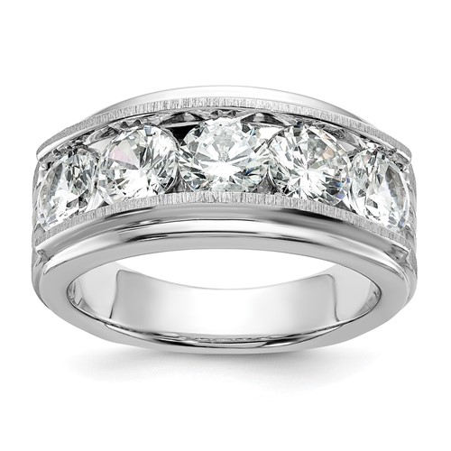 True Origin IBGoodman 14K White Gold 3.50 Carat Lab Grown Diamond VS+ F+ Five Stone Complete Polished Brushed and Grooved Men's Ring