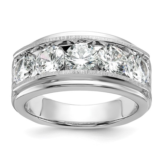True Origin IBGoodman 14k White Gold 3 1/2 carat Lab Grown Diamond VS+ F+ Five Stone Complete Polished Brushed and Grooved Men's Ring