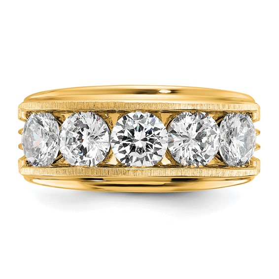 True Origin IBGoodman 14k 3 1/2 carat Lab Grown Diamond VS+ F+ Five Stone Complete Polished Brushed and Grooved Men's Ring