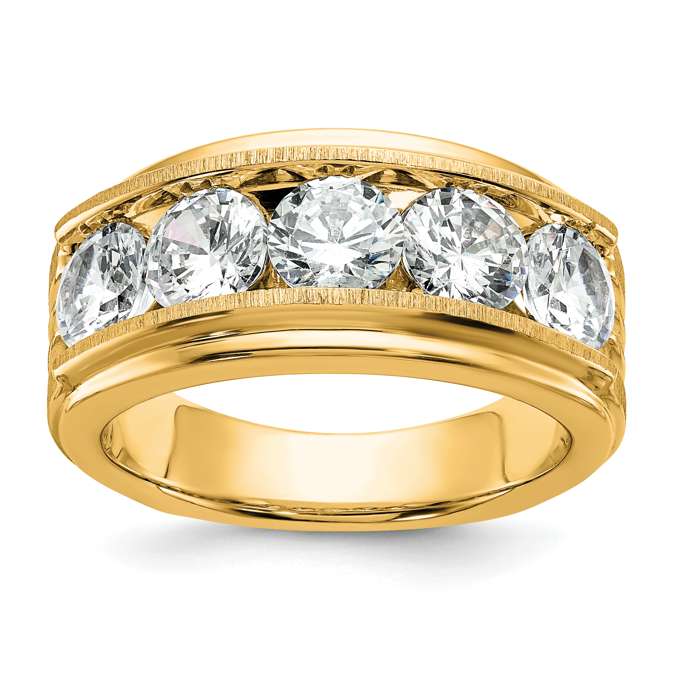 True Origin IBGoodman 14k 3 1/2 carat Lab Grown Diamond VS+ F+ Five Stone Complete Polished Brushed and Grooved Men's Ring (B64103-4YLD)