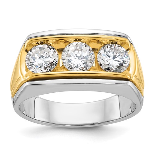 IBGoodman 14k Two-tone Men's Polished and Grooved 3-Stone Ring Mounting