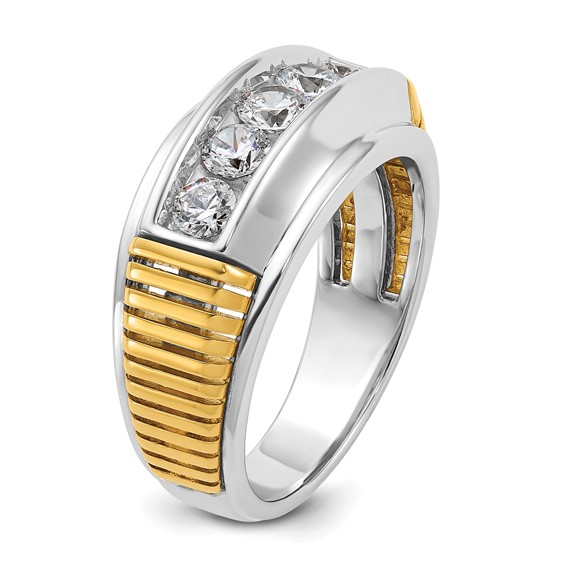 IBGoodman 14k Two-tone Men's Polished and Textured 5-Stone 1 Carat AA Quality Diamond Ring