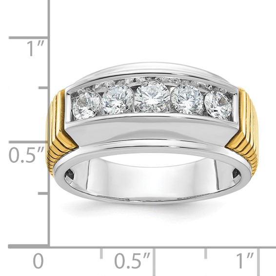 IBGoodman 14k Two-tone Men's Polished and Textured 5-Stone 1 Carat AA Quality Diamond Ring