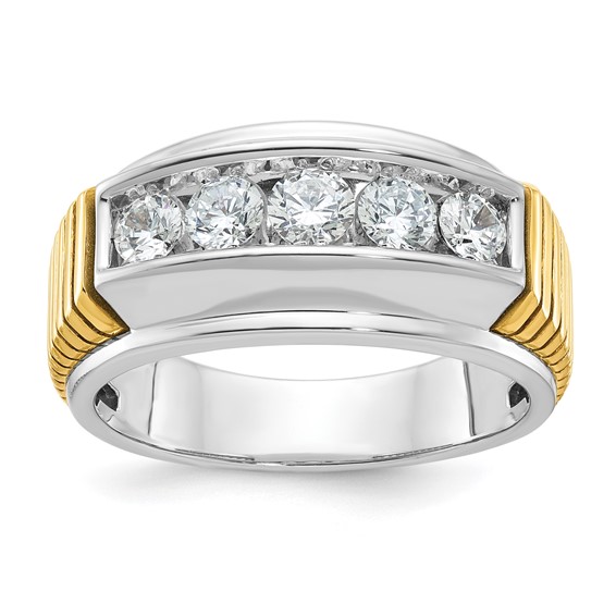 IBGoodman 14k Two-tone Men's Polished and Textured 5-Stone 1 Carat AA Quality Diamond Ring
